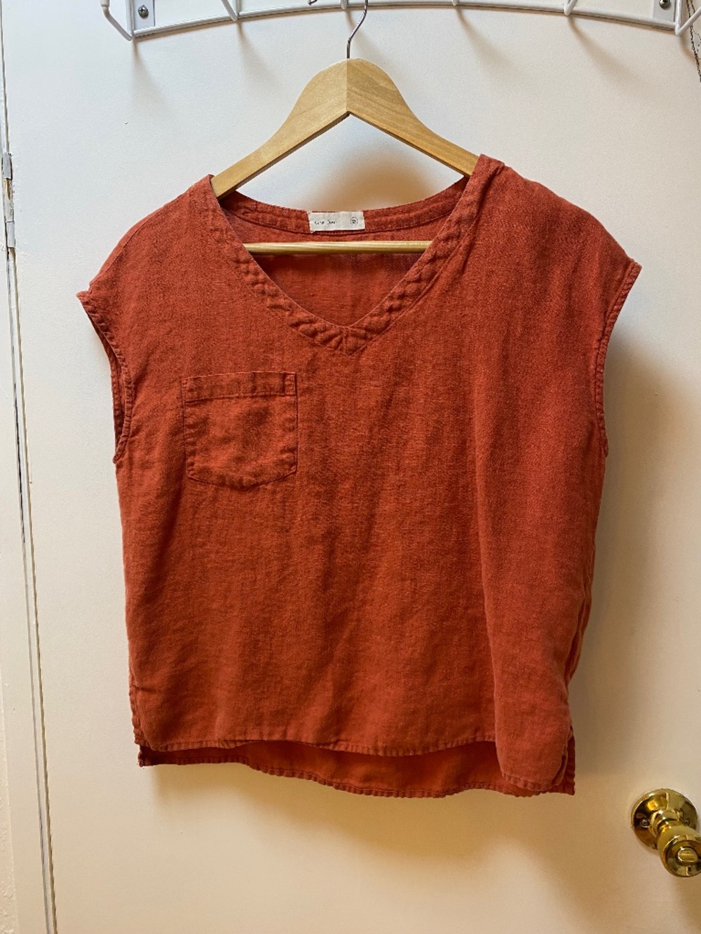 Grae Cove 100% linen boxy crop top short sleeve